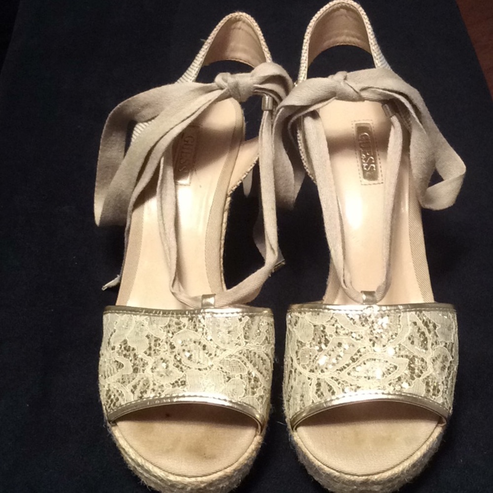 Guess Gold and Cream lace up Espadrille.